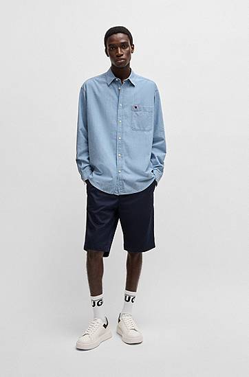 Skjorta BOSS Cotton Chambray Overshirt Blå | 50539312, 1