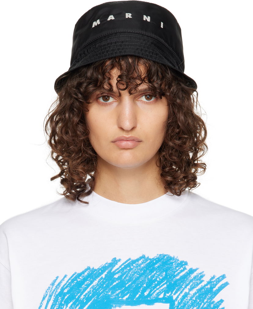 Hatt Marni Embroidered Logo Bucket Hat Svart | CLZC0110SW UTN923