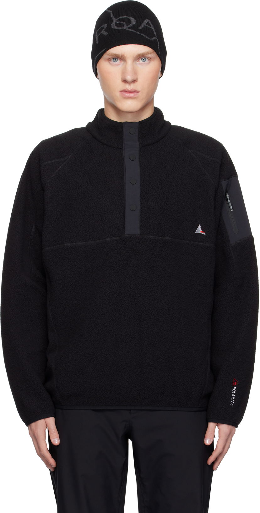 Jacka ROA Fleece Button Up Jacket Svart | RBMW0245FA191