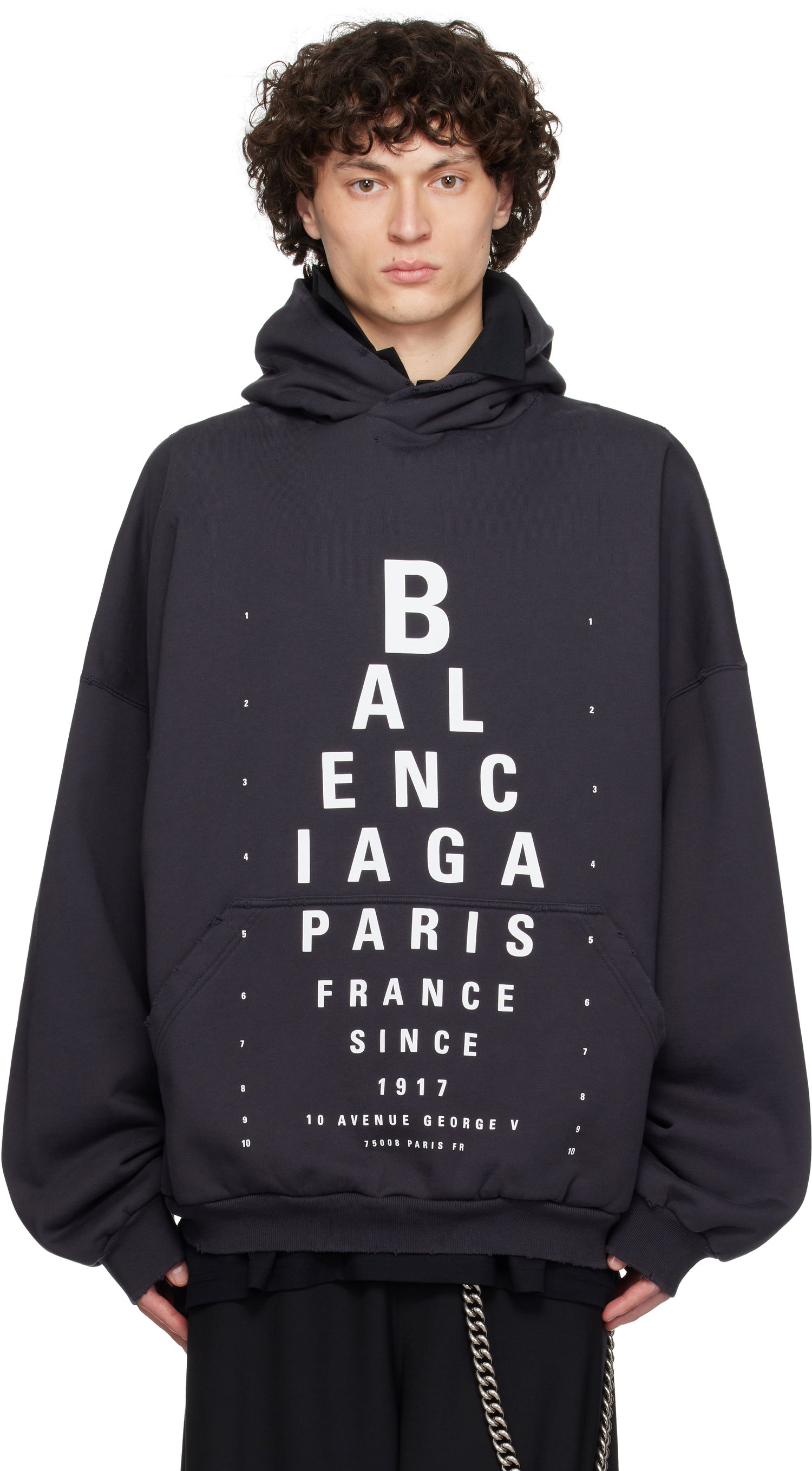 Sweatshirt Balenciaga Optical Large Fit Hoodie Svart | 803265TRVU7, 0