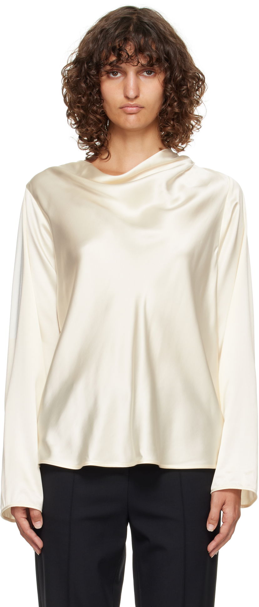 Skjorta Loulou de Saison Loulou de Saison Riddy Draped Satin Blouse Vit | RIDDY