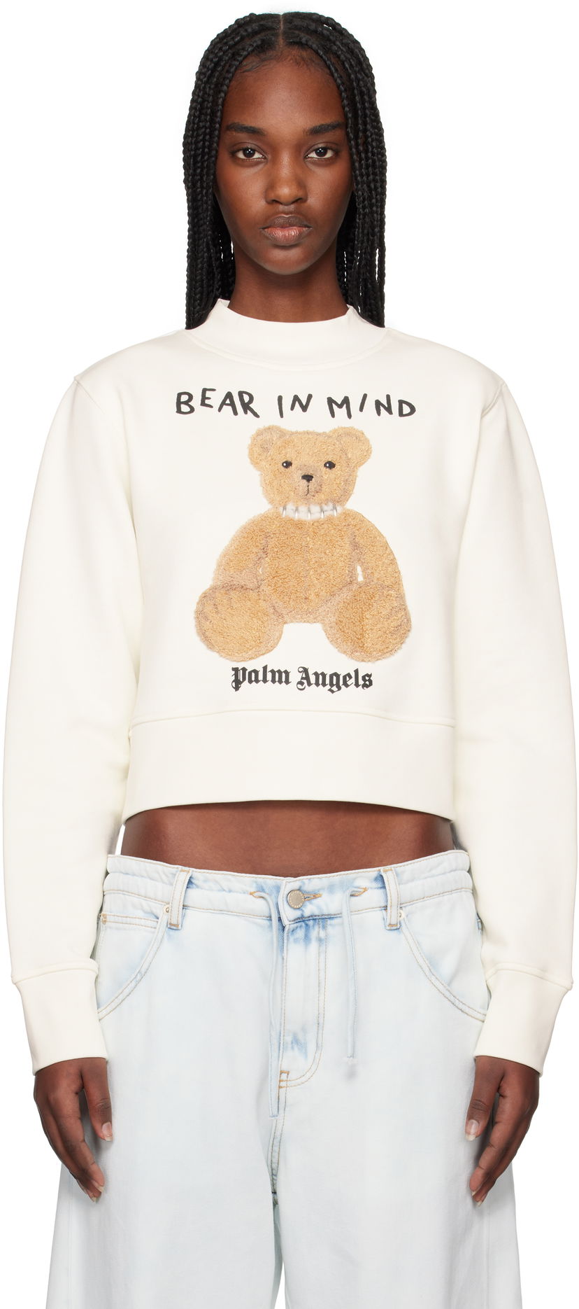Sweater Palm Angels Palm Angels 'Bear in Mind' Cropped Sweatshirt Vit | PWBA016S25FLE0030360