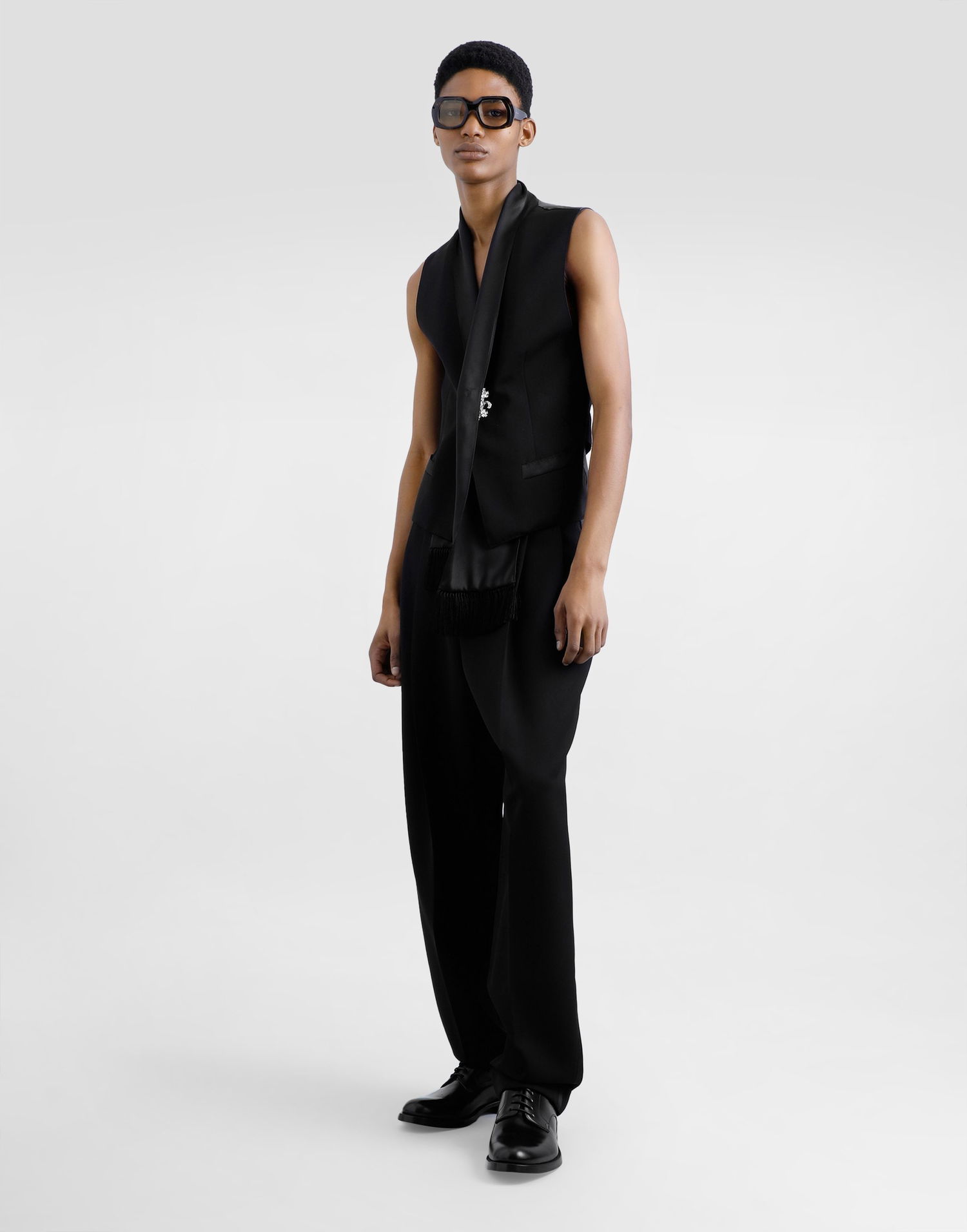 Väst Dolce & Gabbana Wool Gabardine Vest with Satin Trim and Fringes Svart | G715FTFU21EN0000, 1