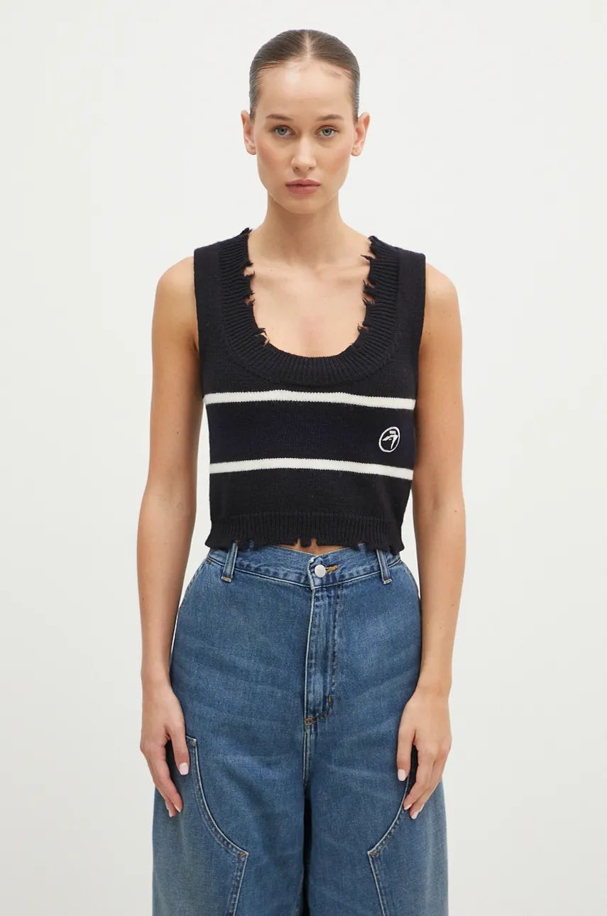 Sweater Ambush Destroyed Rib Round Neck Vest Svart | BWHT003F24KNI0011031, 0