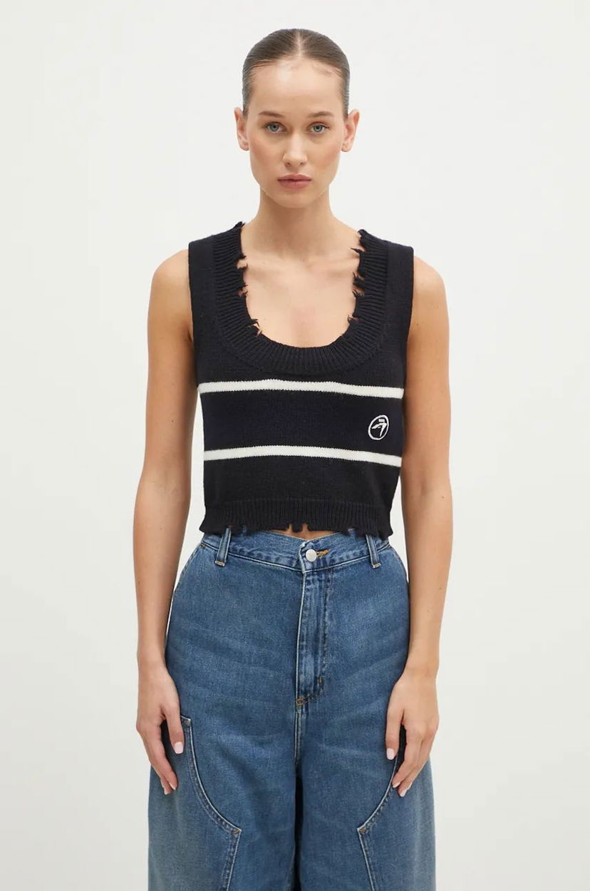 Sweater Ambush Destroyed Rib Round Neck Vest Svart | BWHT003F24KNI0011031