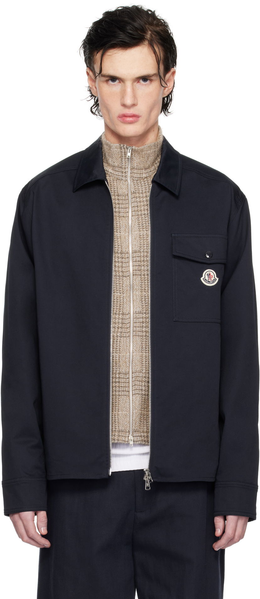Jacka Moncler Cotton Gabardine Zip-Up Jacket Mörkblå | K10912F0000557448