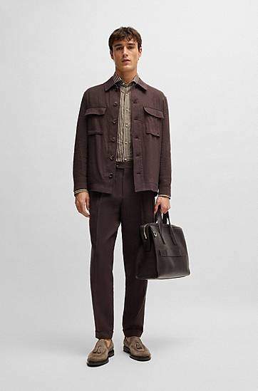 Skjorta BOSS Regular-Fit Striped Linen Shirt Beige | 50539596, 1