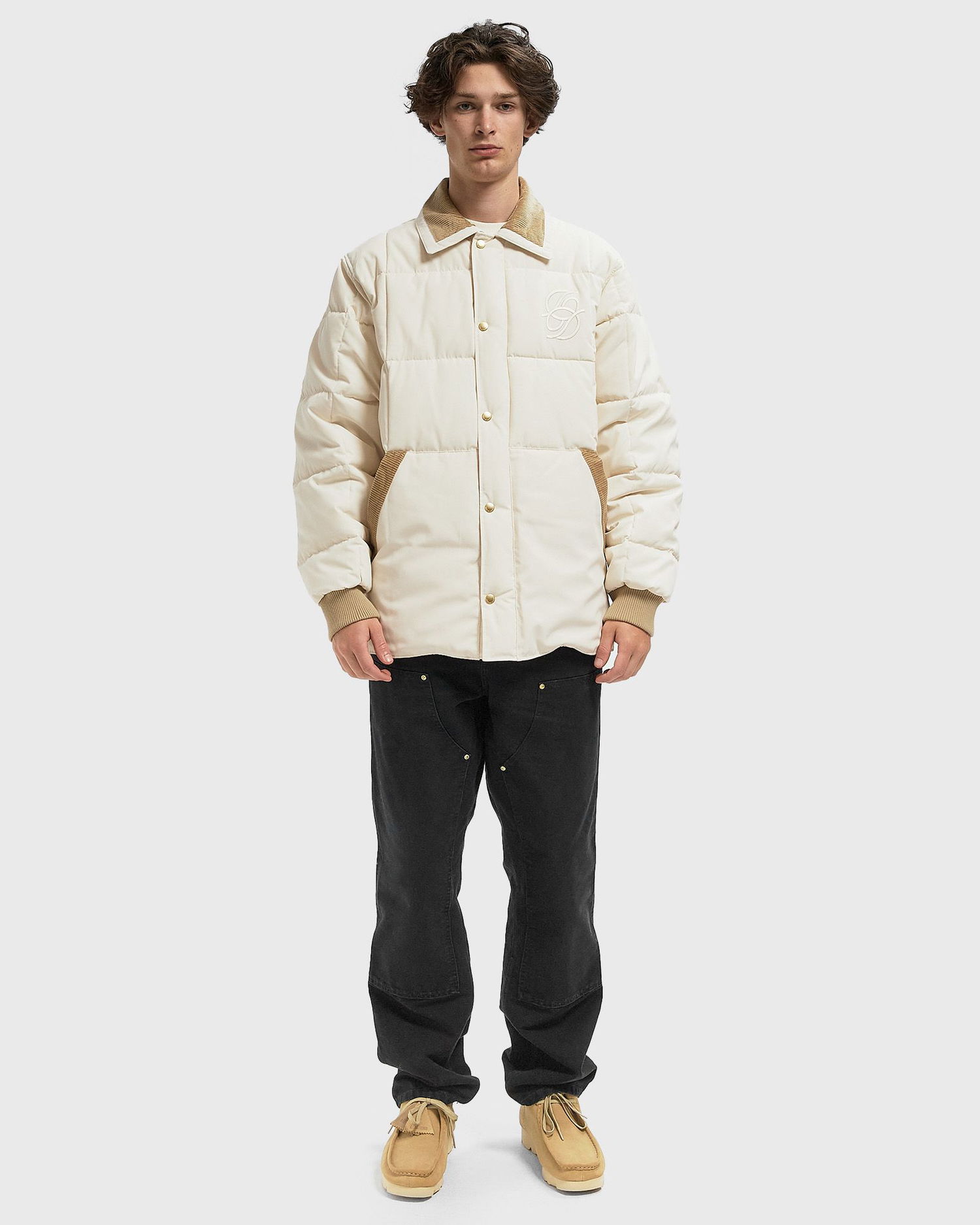 Pufferjacka Drôle de Monsieur Quilted Jacket with Embroidered Logo and Corduroy Collar Beige | I-CT139-PL163-OW, 1