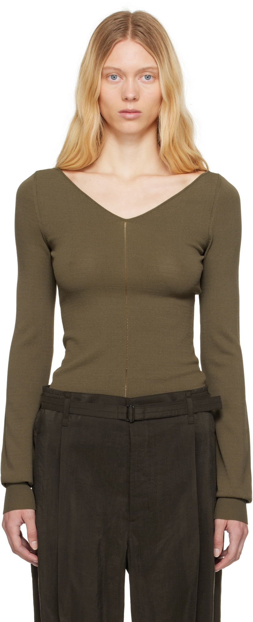 Sweater LEMAIRE Lemaire Wide V-Neck Top Grön | TO1362 LK1038