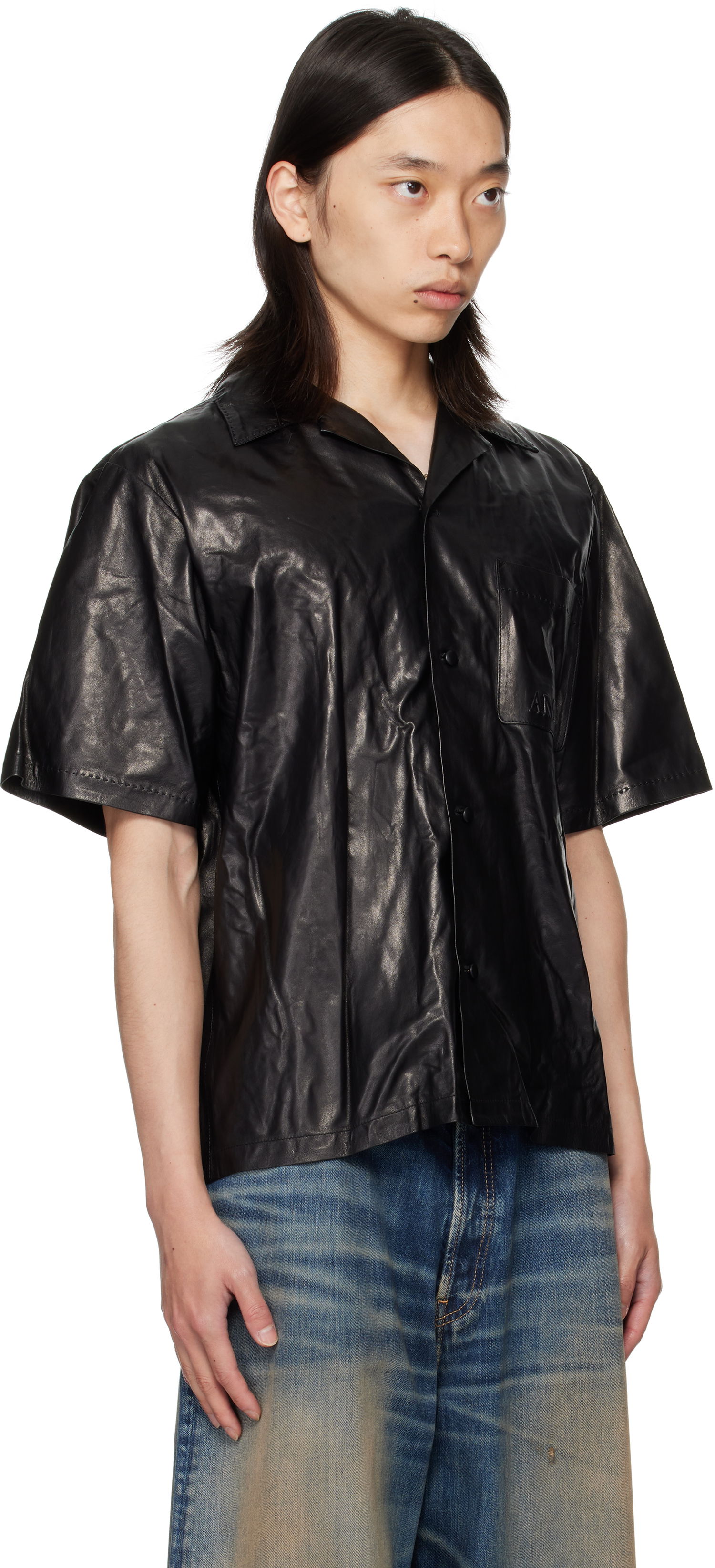 Skjorta AMIRI AMIRI Lightweight Camp Leather Shirt Svart | AMLTIR1017, 1