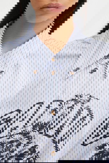 Skjorta GANNI Stripe Cotton Oversized relaxed classic collar shirt Blå | W0826, 4