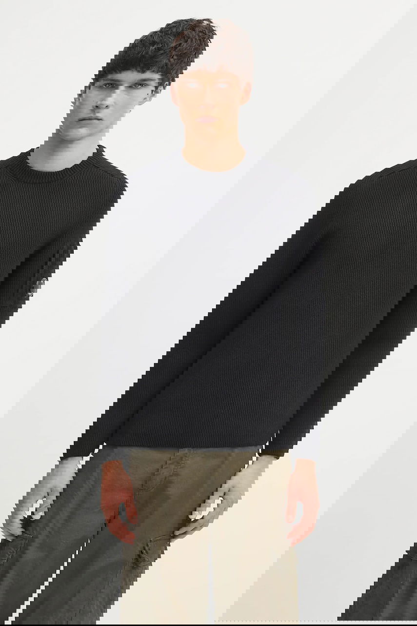 Sweater C.P. Company C.P. Company Ribbed Knit Sweater with Lens Detail Svart | 19CMKN015A006608A, 0