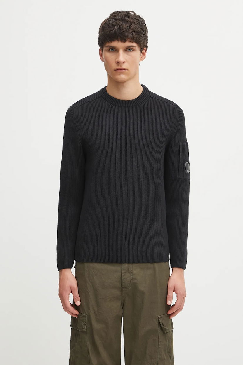 Sweater C.P. Company C.P. Company Ribbed Knit Sweater with Lens Detail Svart | 19CMKN015A006608A