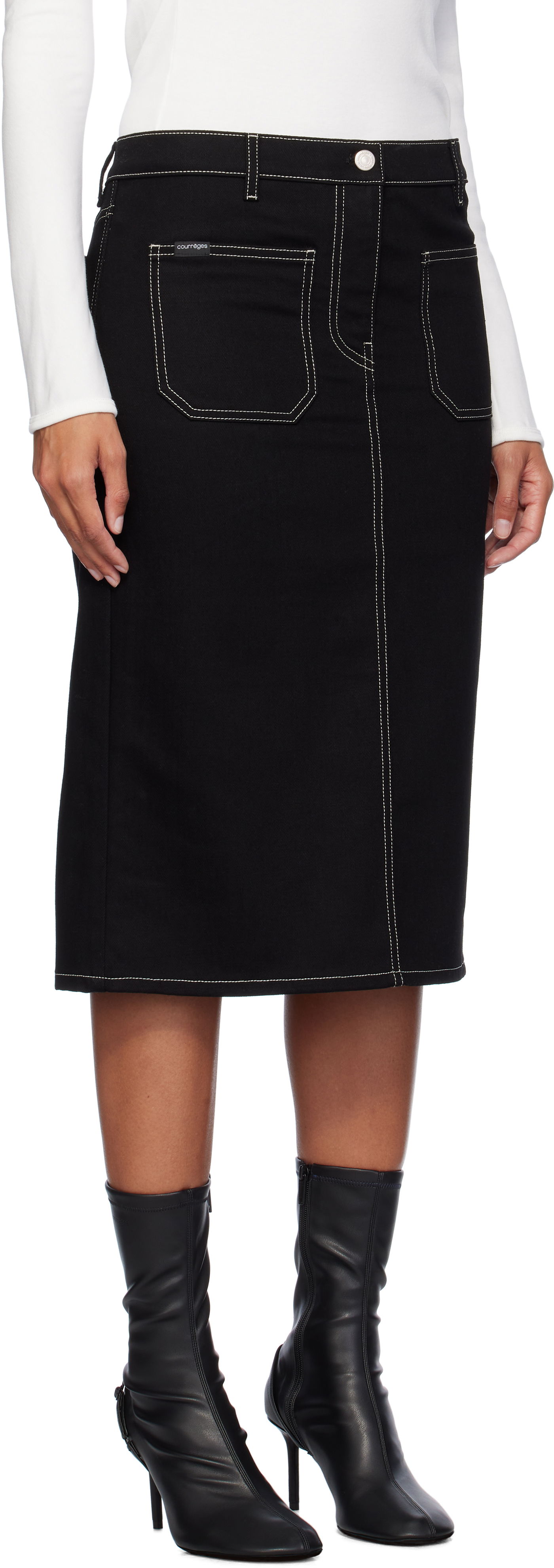 Kjol Courrèges Two-Pocket Denim Midi Skirt Svart | 324DJU183DE0020, 1