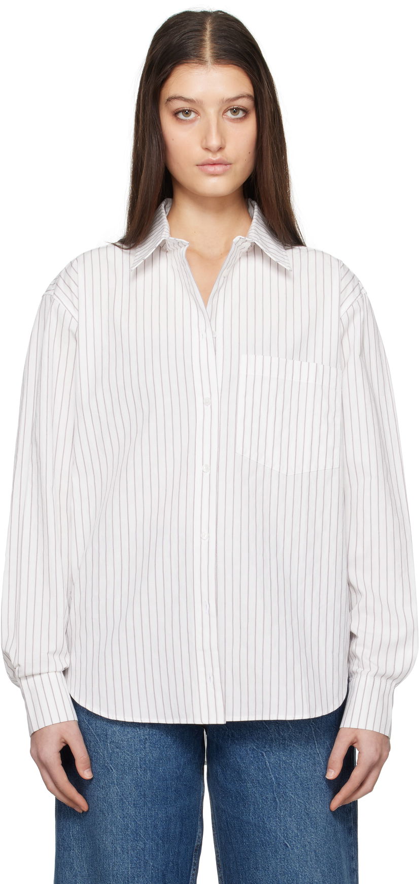 Skjorta Anine Bing ANINE BING Braxton Striped Button-Down Shirt Vit | A-07-10842-MTL41