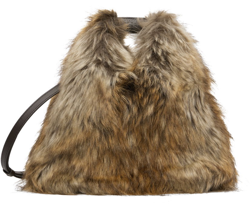 Handväska Maison Margiela MM6 Maison Margiela Triangle Crossbody Faux-Fur Bag Brun | SB6WD0026P8486