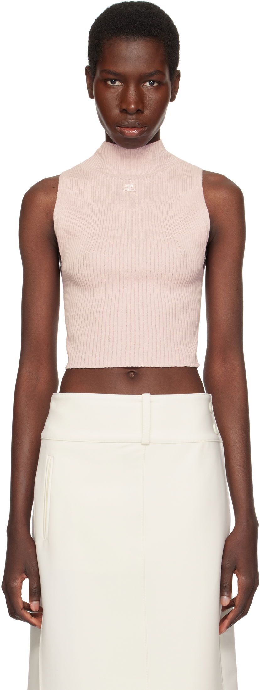 Linne Courrèges Courrèges Mockneck Ribbed Cropped Tank Top Rosa | 225MTO402FI0049