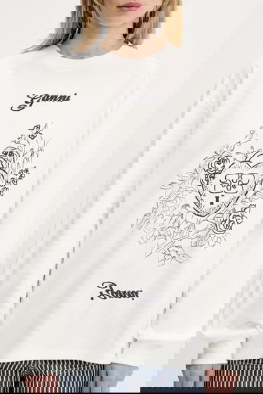 Sweatshirt GANNI GANNI Re-cut Heavy Jersey Charm Long Sleeve T-Shirt Vit | T4139, 3