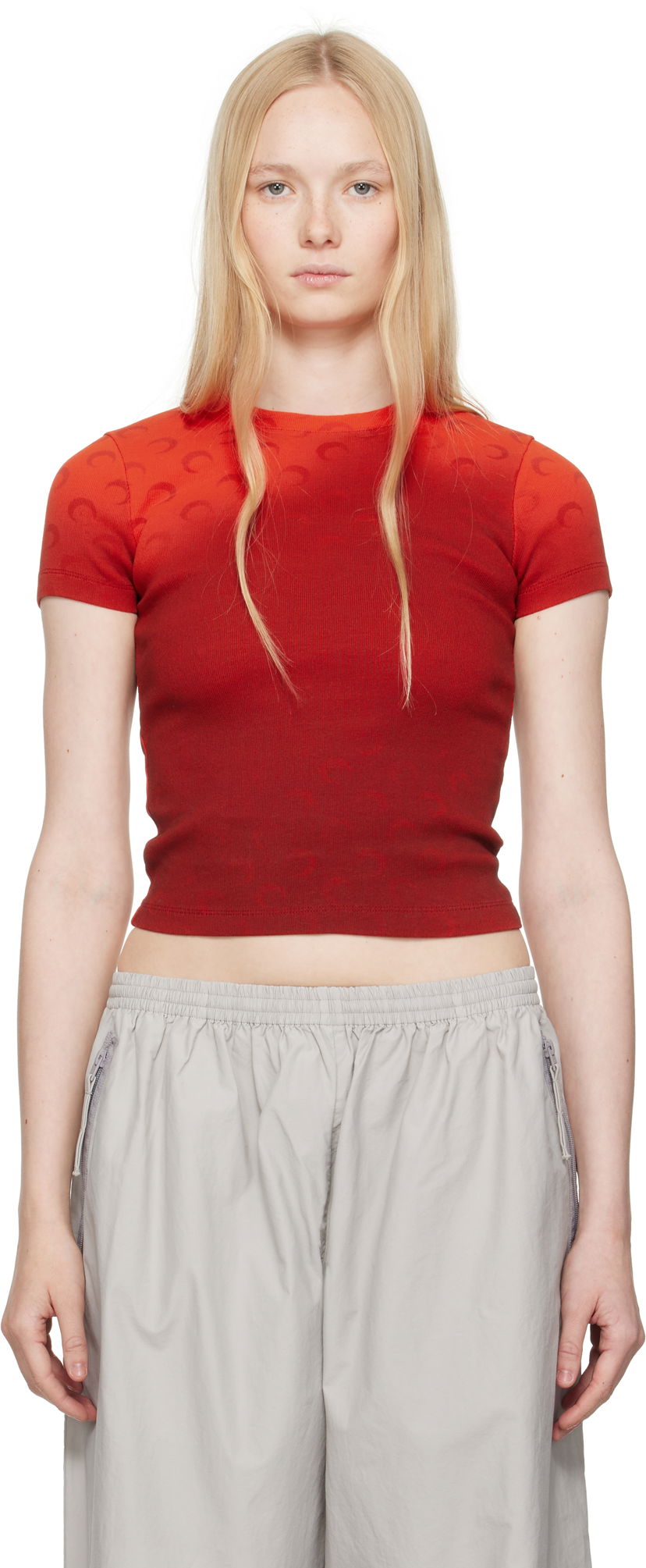 Crop top Marine Serre Marine Serre Moon Faded Baby Fit T-shirt Röd | WTT012A CJER0070
