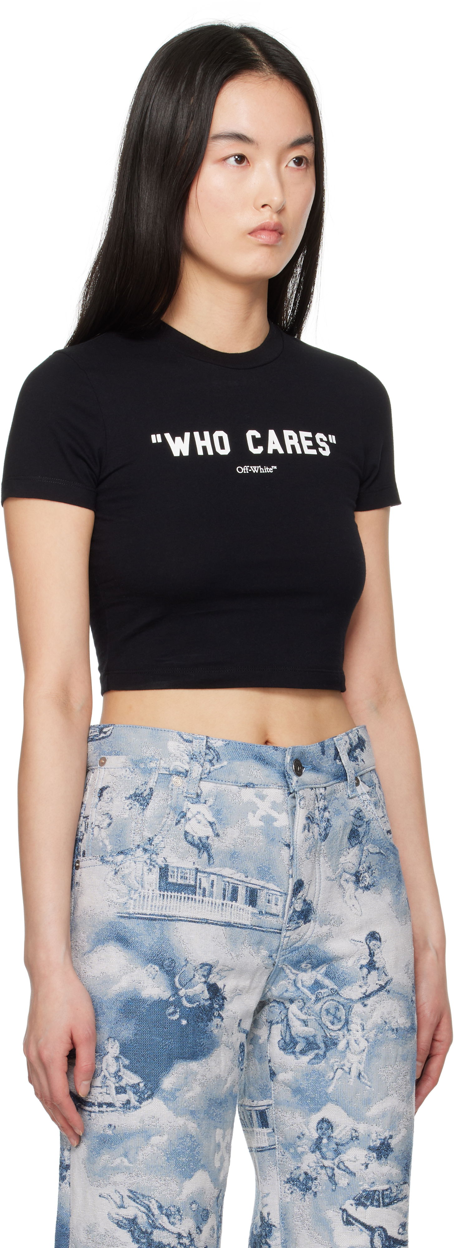 Crop top Off-White Off-White 'Who Cares' Crop T-Shirt Svart | OWAA133S25JER0011001, 1