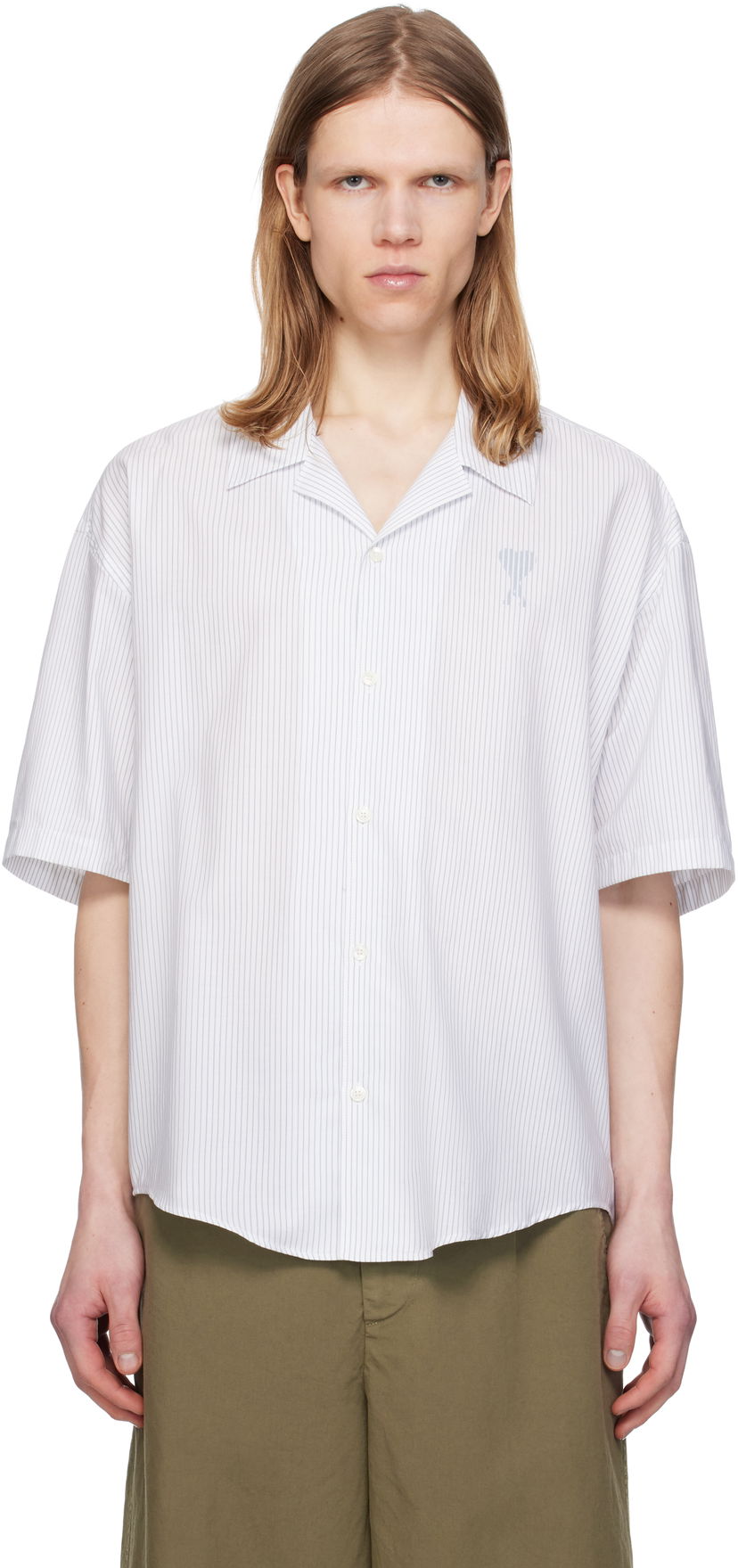 Skjorta AMI AMI Paris Cotton Camp Collar Shirt Vit | HSH292.CO0113