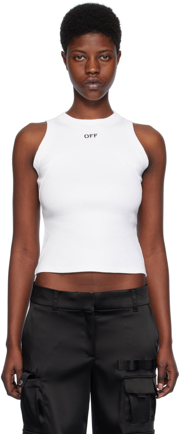 Linne Off-White White 'Off' Stamp Tank Top Vit | OWAD236C99JER0010110