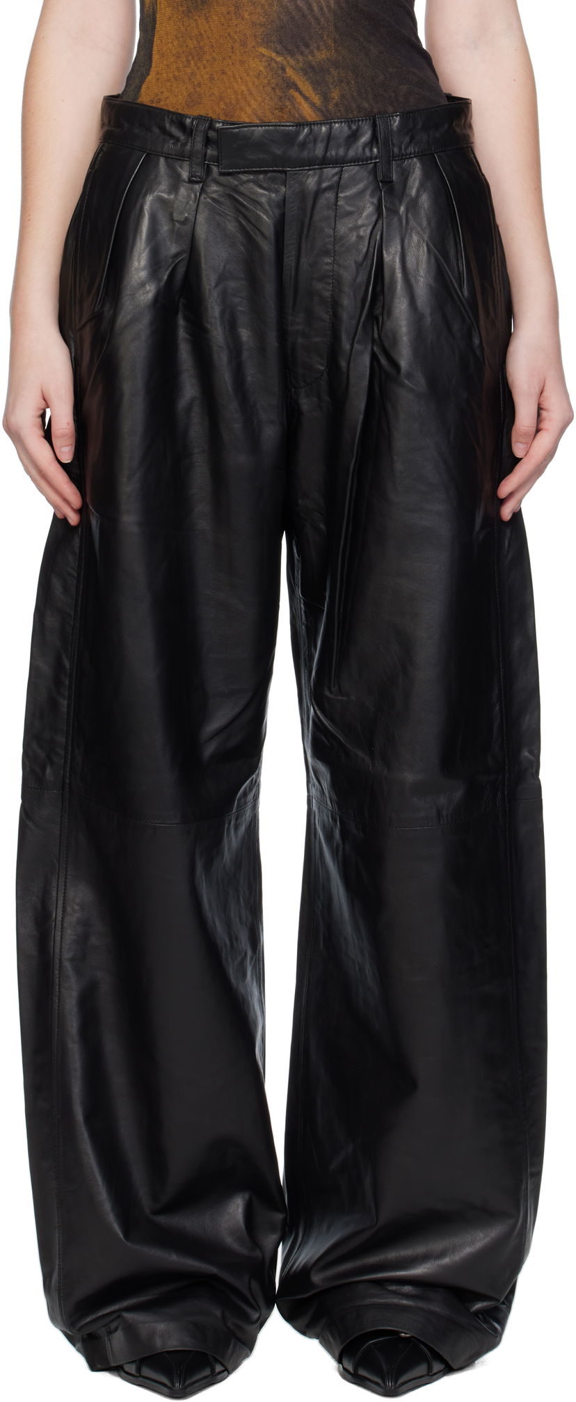 Byxor R13 R13 Pleated Wide Leg Leather Pants Svart | R13WR440-R426A