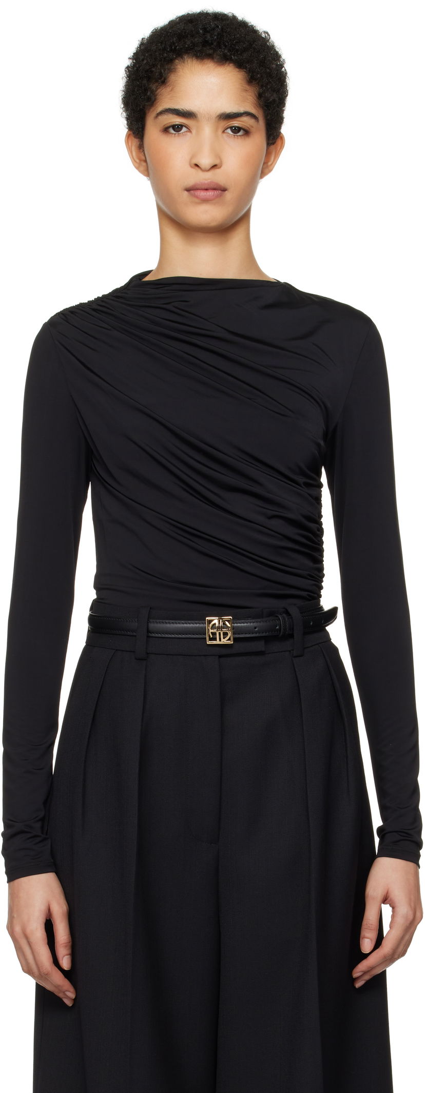 T-shirt Anine Bing Anine Bing Bray Draped Jersey Top Svart | A-08-10037-BLK29