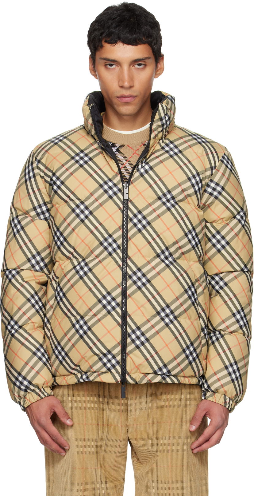 Pufferjacka Burberry Burberry Check Puffer Jacket Beige | 8111379