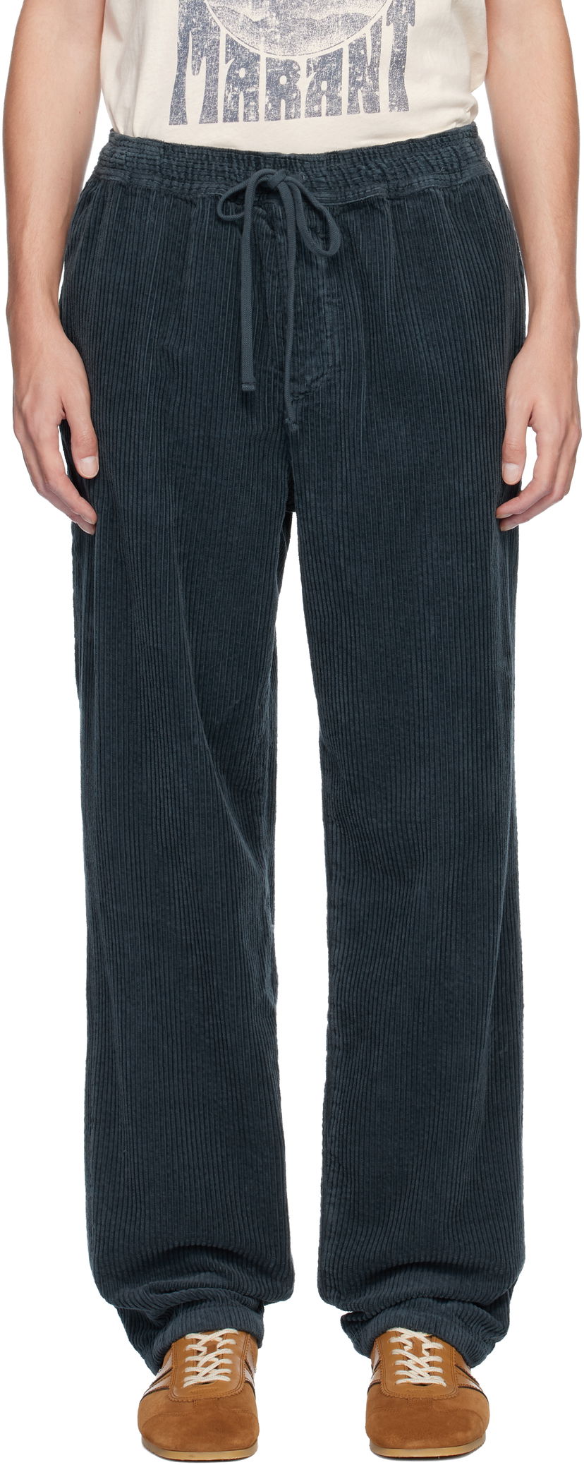Byxor ISABEL MARANT Nirlen Corduroy Drawstring Trousers Mörkblå | 24HPA0468HA-B4G03H