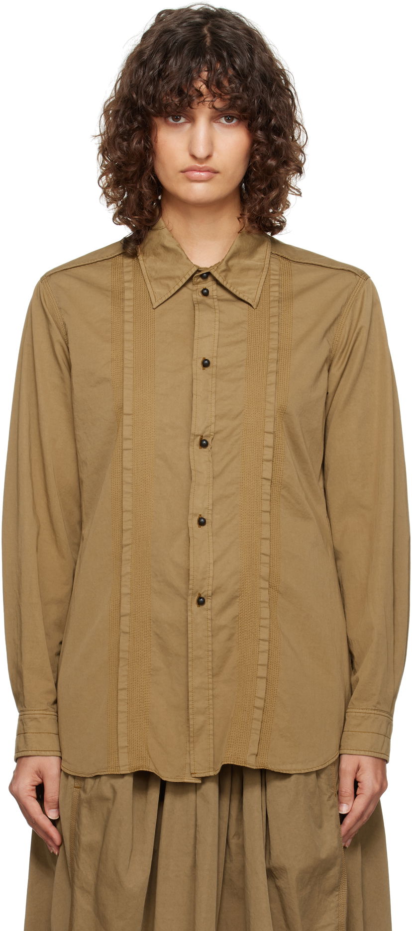 Skjorta LEMAIRE Lemaire Multi-Topstitch Fitted Shirt Brun | SH1109 LF1206
