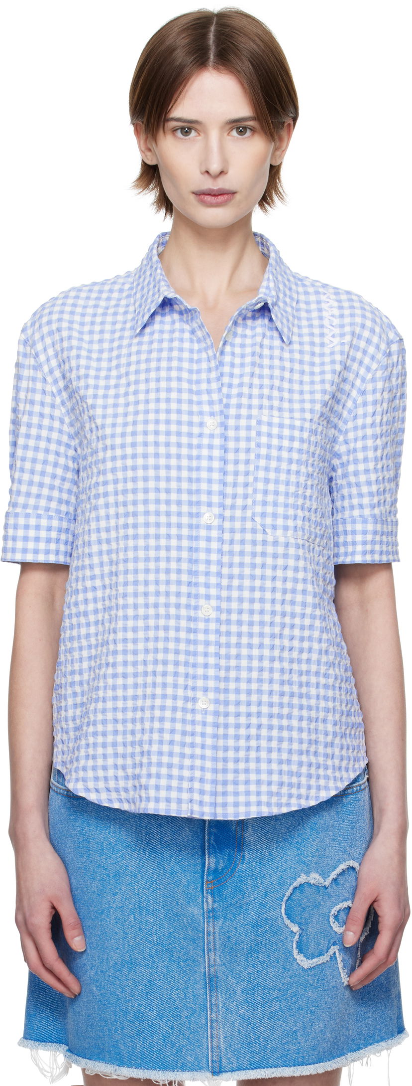 Skjorta Marni Marni Seersucker Checked Shirt Blå | CAMA0623S0 UTN929