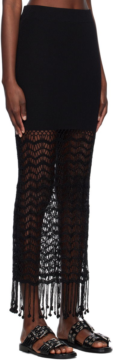 Kjol GANNI GANNI Crochet Maxi Skirt with Fringe Svart | K2435, 1