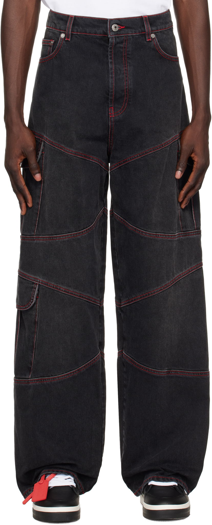 Cargo byxor Off-White Black Straight Jeans With Red Stitching Svart | OMYA188F24DEN0011325