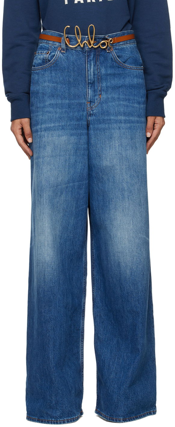 Jeans CHLOÉ Faded Wide-Leg Denim Jeans Blå | CHC24ADP02150, 0