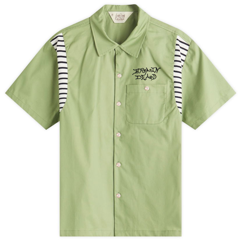 Skjorta Brain Dead Brain Dead Cobra Flocked Bowling Shirt, Size Large Grön | BDS25T040042-SPT