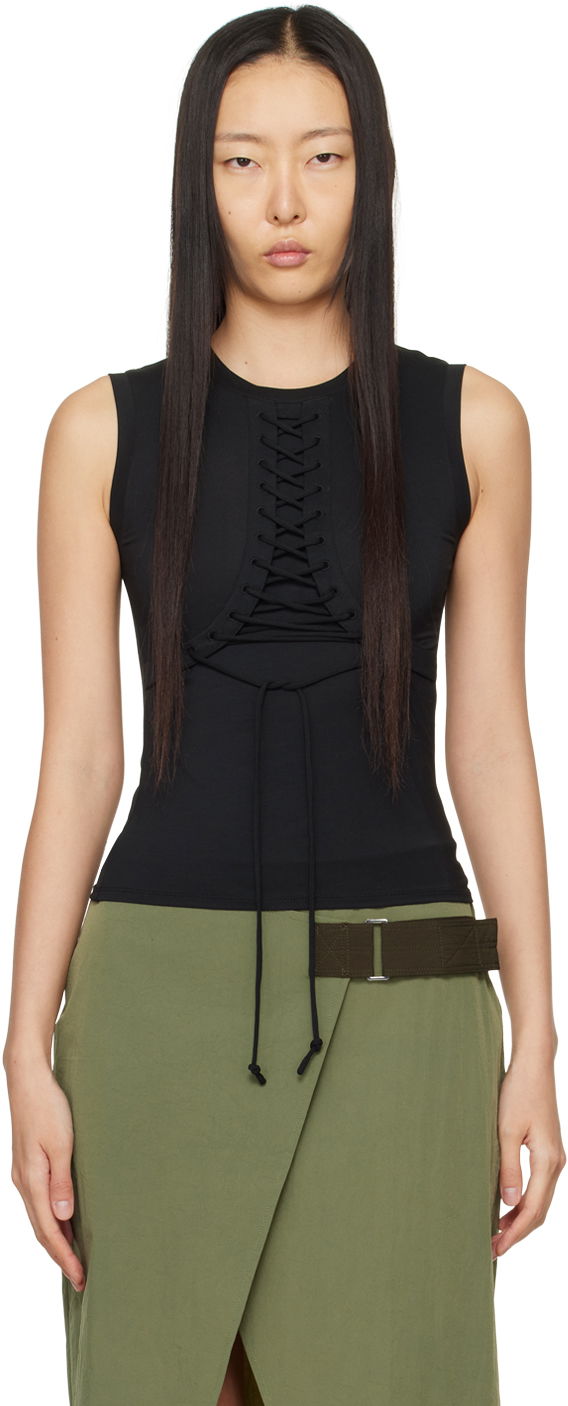 Linne Miaou Miaou Zora Lace-Up Tank Top Svart | 7127TJBBLK