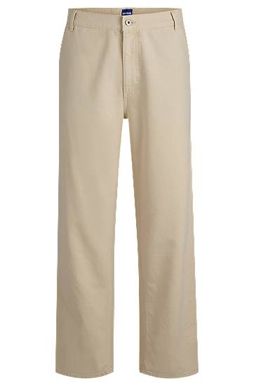 Byxor BOSS Baggy-Fit Canvas Trousers Beige | 50531023
