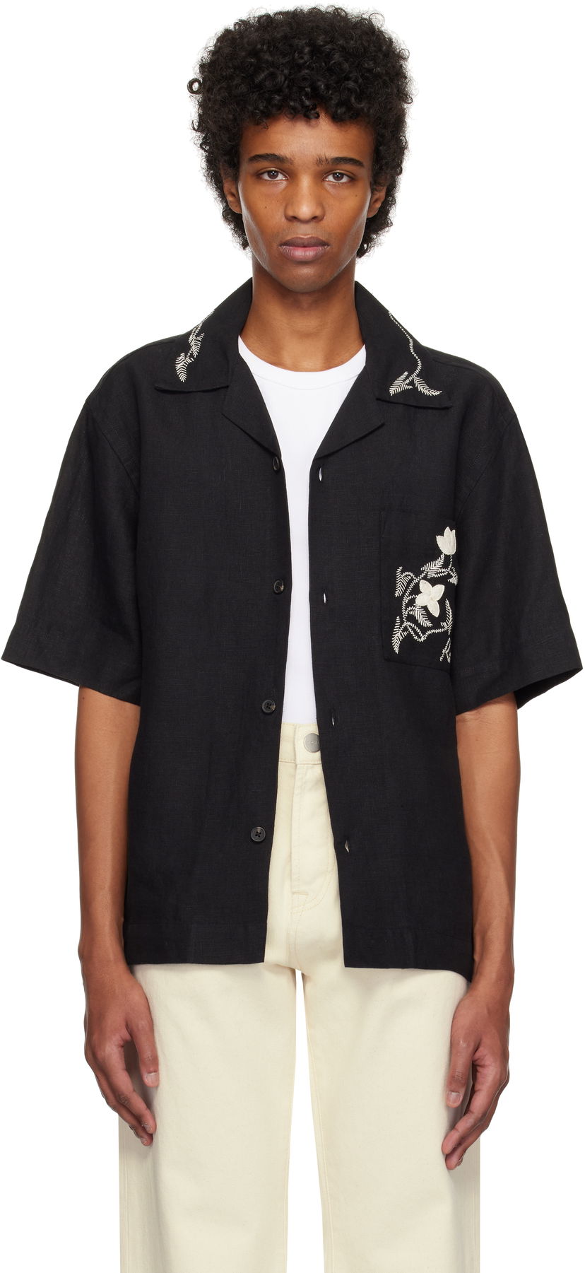 Skjorta Róhe Hand Embroidered Short Sleeve Shirt Svart | 314-19-084