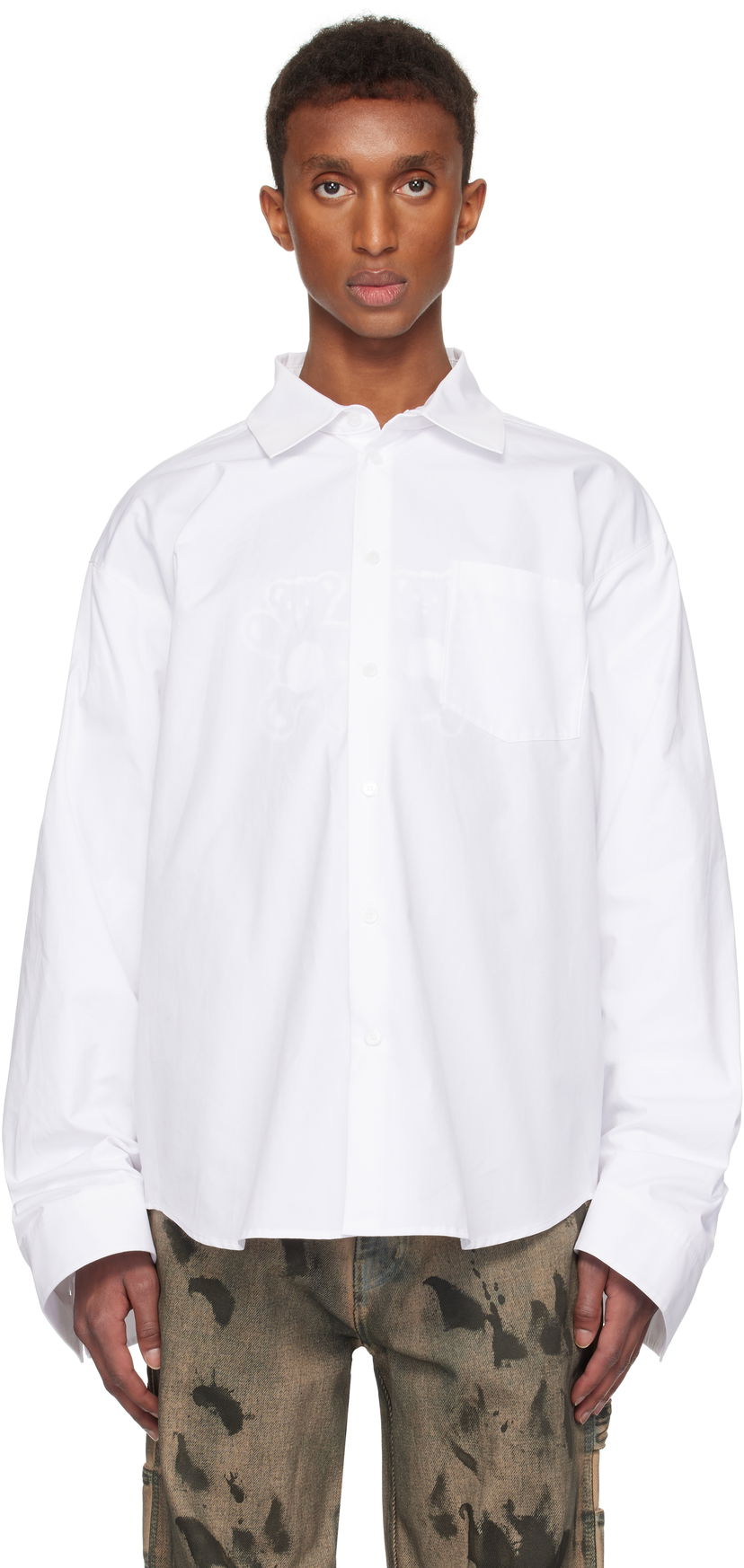 Skjorta We11done We11done Twisted Sleeve Button-Up Shirt Vit | WD-SH3-24-110-U-WH