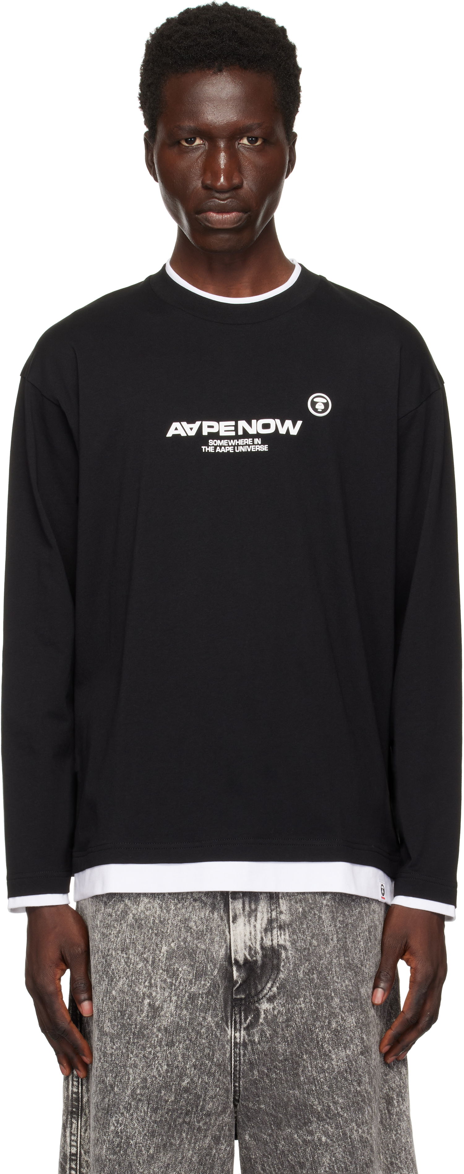 T-shirt AAPE by A Bathing Ape AAPE by A Bathing Ape 'AAPE Now' Layered Long Sleeve T-Shirt Svart | AAPLTM1543XXNBKX, 0