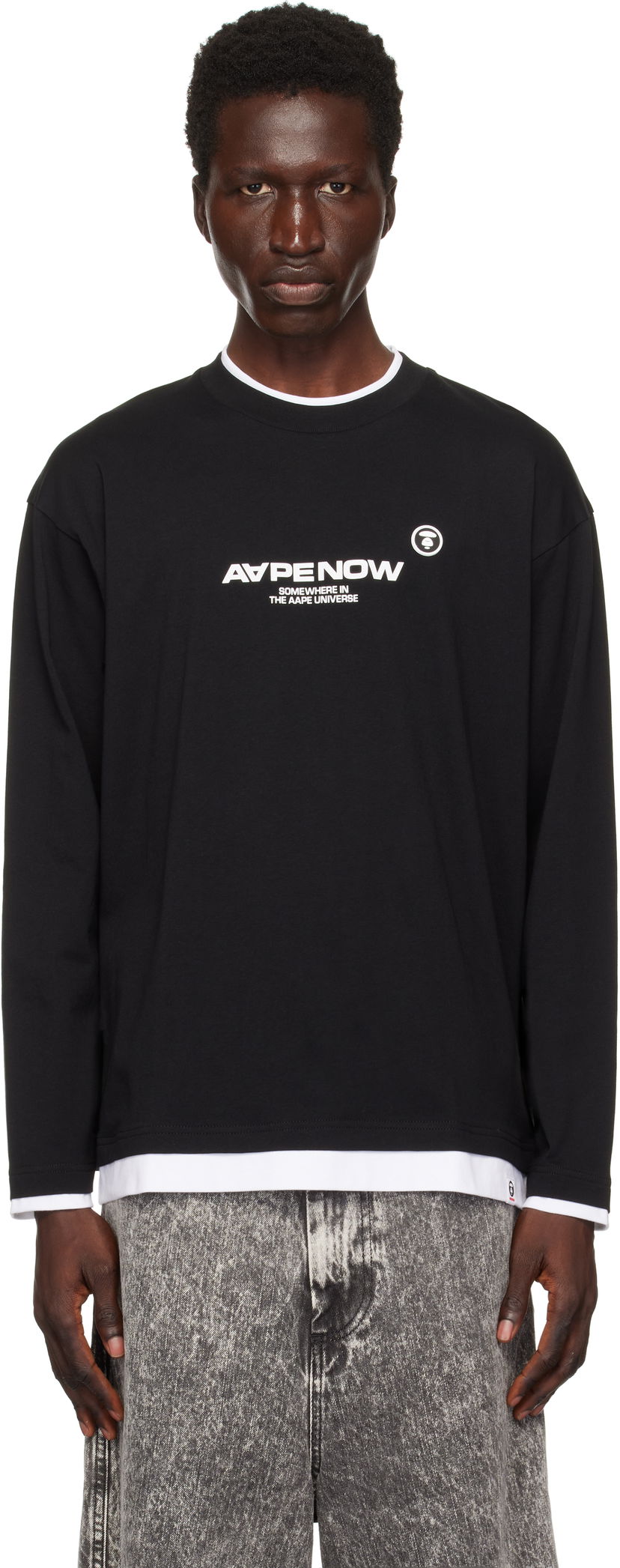T-shirt AAPE by A Bathing Ape AAPE by A Bathing Ape 'AAPE Now' Layered Long Sleeve T-Shirt Svart | AAPLTM1543XXNBKX