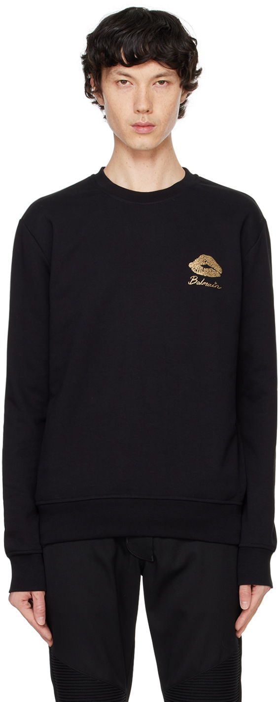 Sweatshirt Balmain 'Kiss' Print Sweatshirt Svart | DH0JQ040GE09