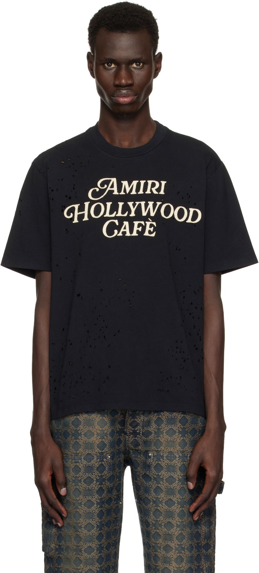 T-shirt AMIRI Amiri Hollywood Cafe Distressed T-Shirt Svart | AMJYTE1176