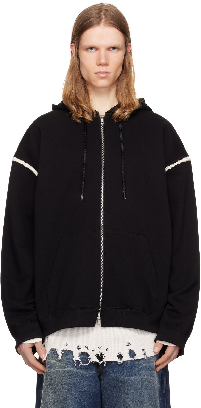 Sweatshirt Mastermind WORLD Mastermind World Boxy Fit Cross Stitch Zip Hoodie Svart | MW25S14-SW006-015