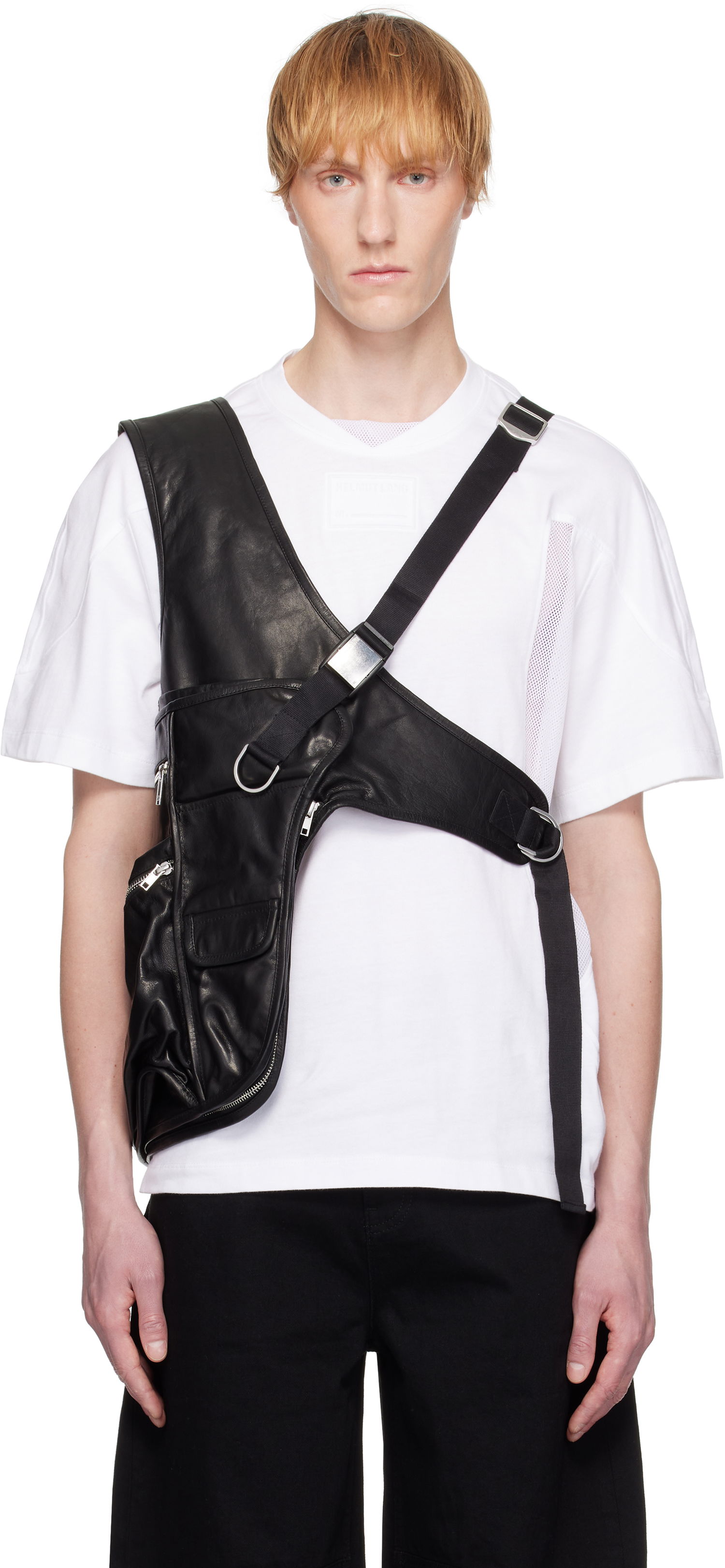 T-shirt Helmut Lang Helmut Lang Utility Bag Leather Vest Svart | P01HM101, 0