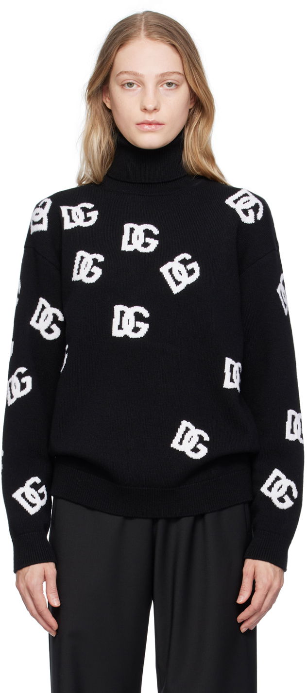 Sweater Dolce & Gabbana Black Jacquard Turtleneck Svart | FXI25T JBVX8