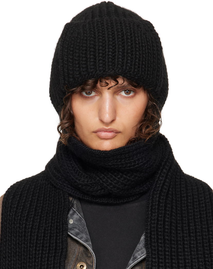 Mössa We11done We11done Chunky Knit Muffler & Beanie Set Svart | WD-KH3-24-642-U-BK