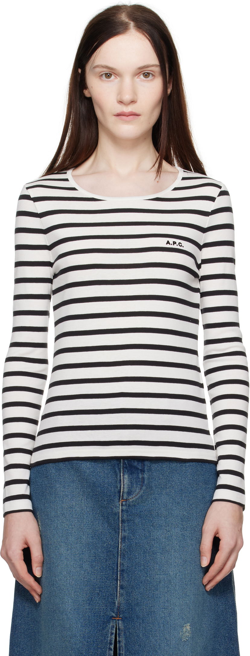 T-shirt A.P.C. Striped Long Sleeve T-Shirt Vit | COHCA-F26373