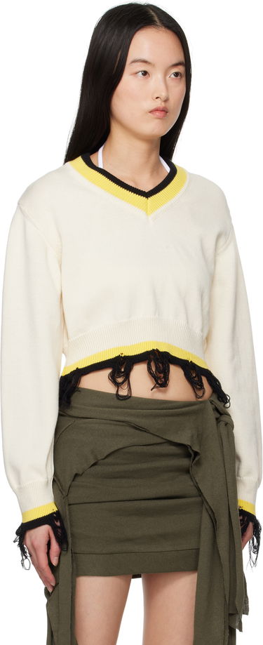 Sweater Ottolinger Ottolinger Cropped V-Neck Sweater Vit | 107-101507-02, 1